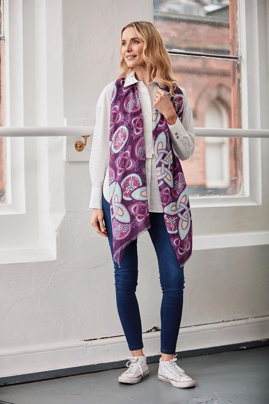 Celtic Knot Fashion Scarf in Purple & Light Blue