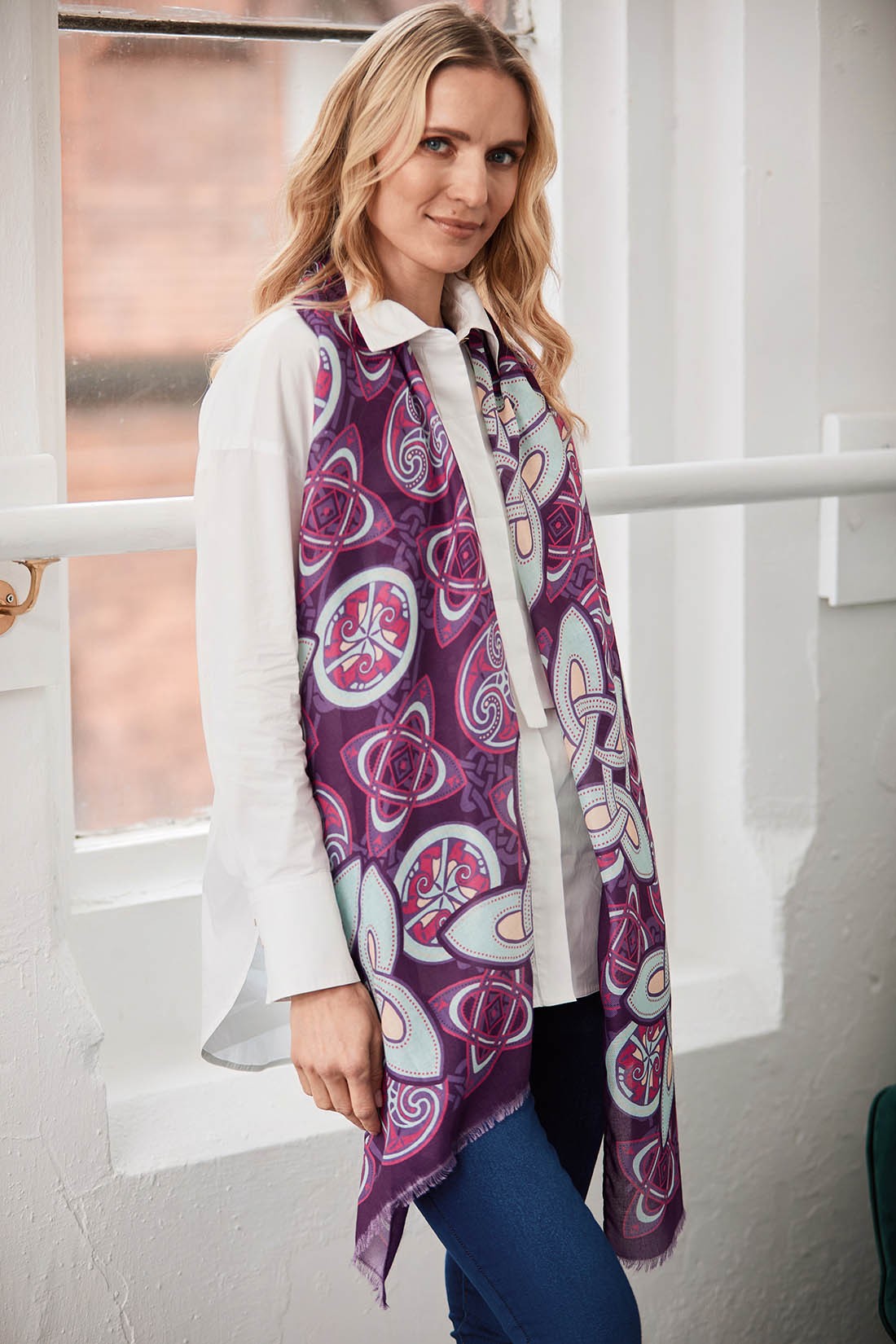Celtic Knot Fashion Scarf in Purple & Light Blue