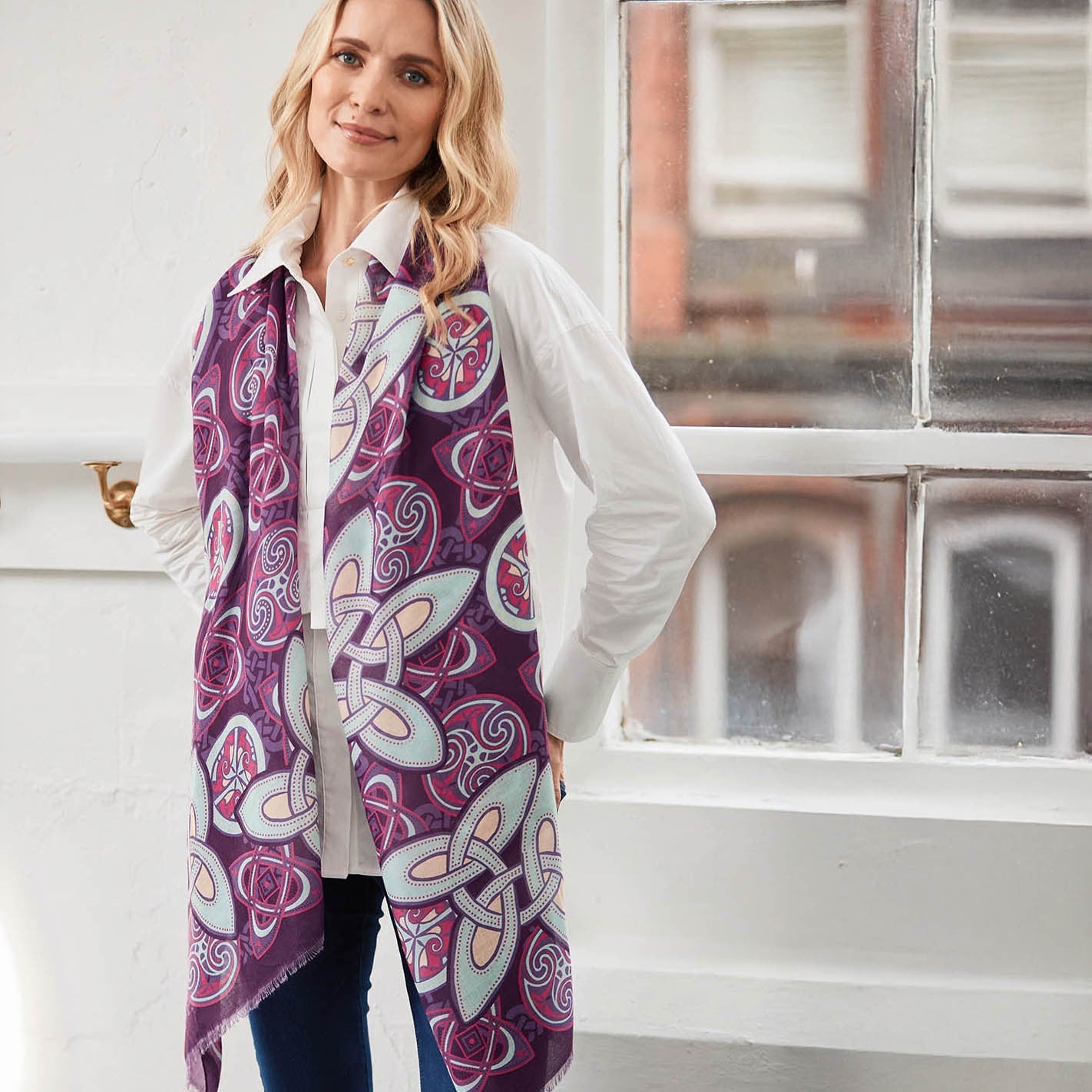 Celtic Knot Fashion Scarf in Purple & Light Blue