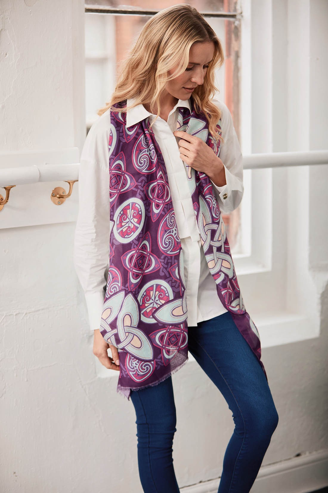 Celtic Knot Fashion Scarf in Purple & Light Blue