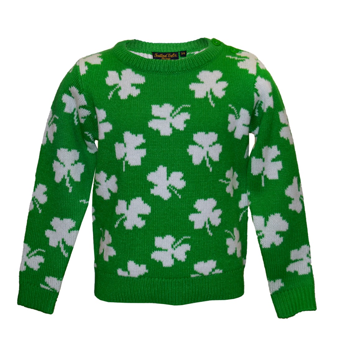 Shamrock All Over Knit Kids Jumper in Green & Cream