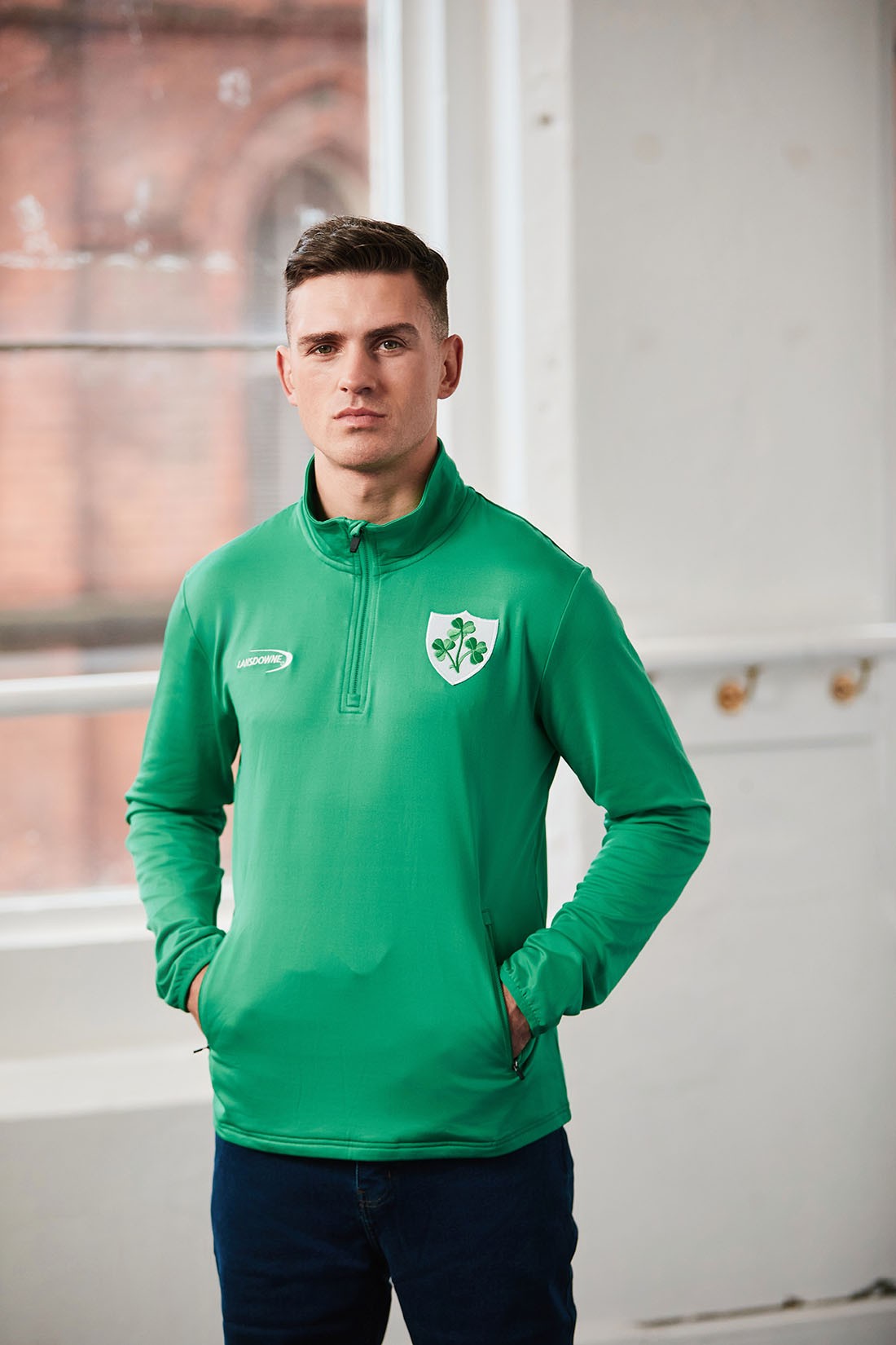 Shamrock Crest Performance 1/4 Zip Top in Island Green