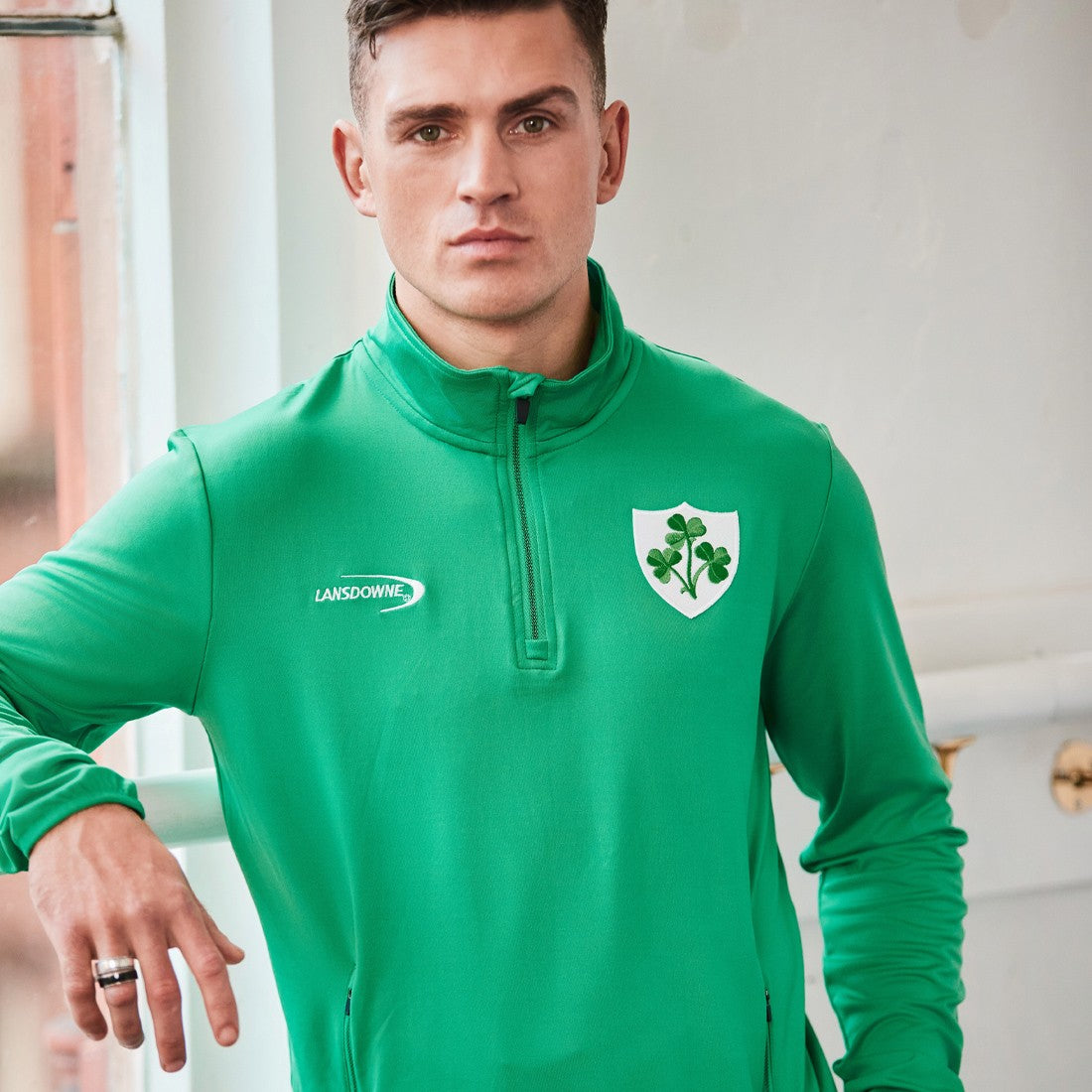 Shamrock Crest Performance 1/4 Zip Top in Island Green