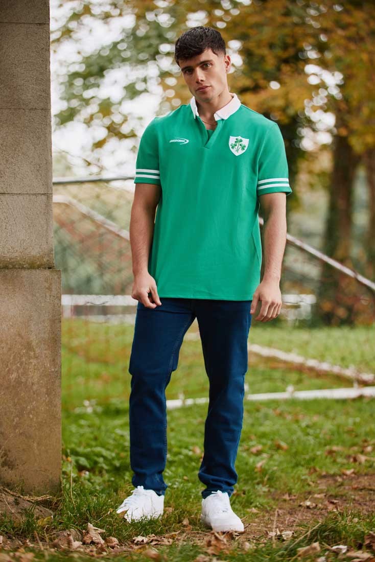 Shamrock Crest Short Sleeve Rugby Shirt in Island Green