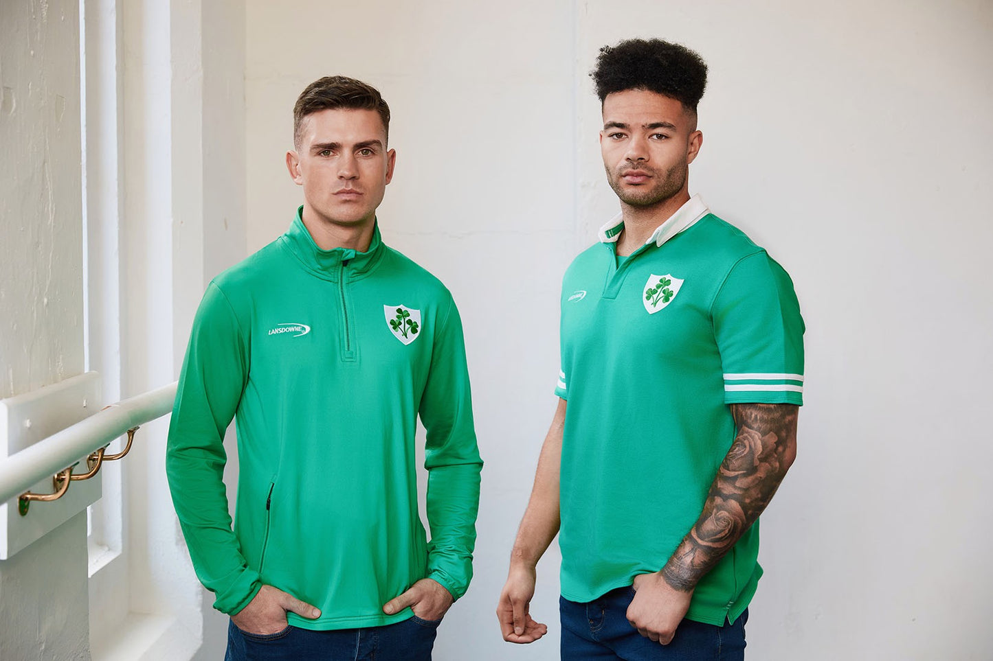 Shamrock Crest Short Sleeve Rugby Shirt in Island Green