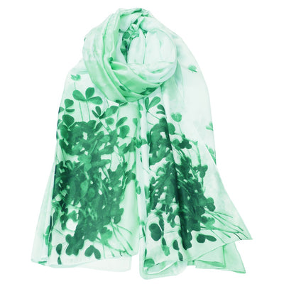 Shamrock Sprig Fashion Scarf in Green & White