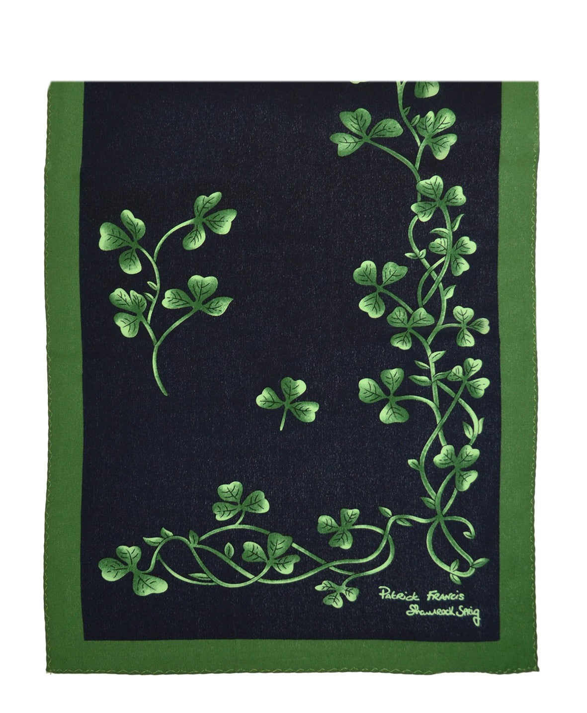 Shamrock Sprig Silk Scarf in Navy & Green