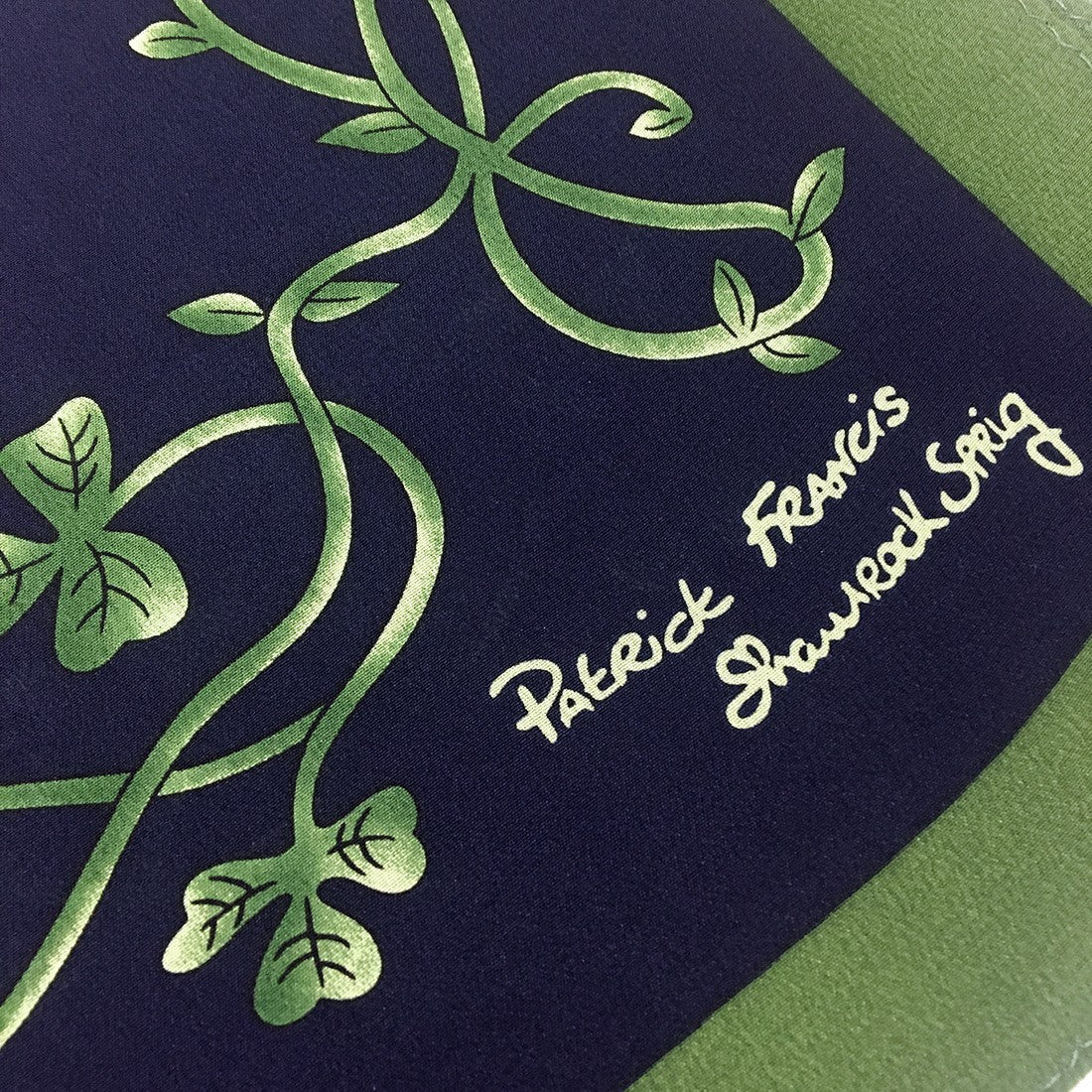 Shamrock Sprig Silk Scarf in Navy & Green