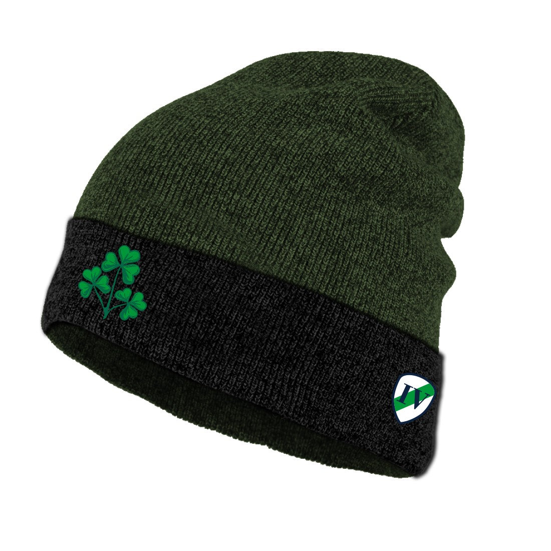 Shamrock Turn Up Knit Hat in Black & Green