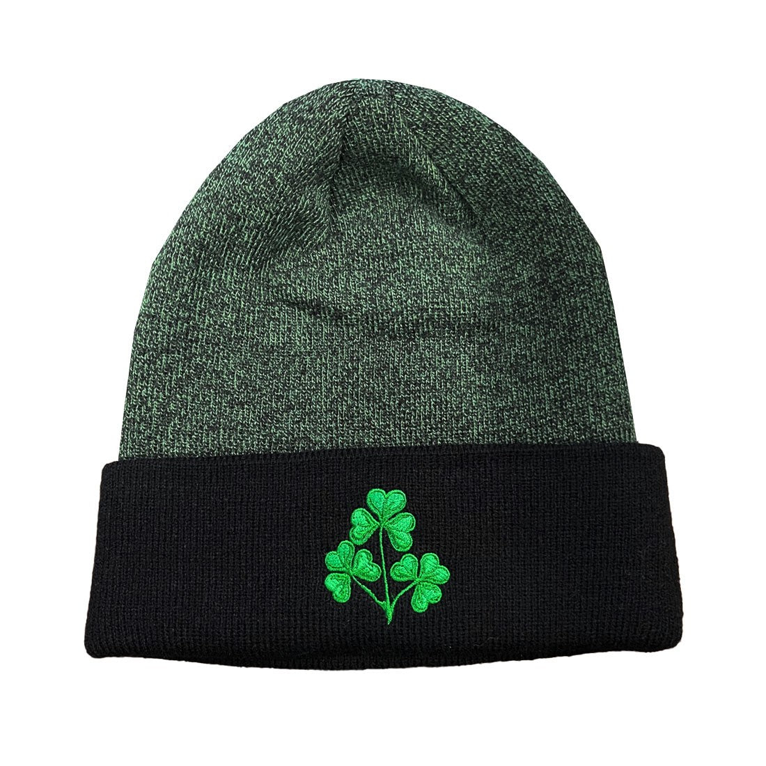 Shamrock Turn Up Knit Hat in Black & Green