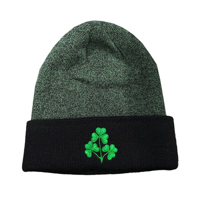 Shamrock Turn Up Knit Hat in Black & Green