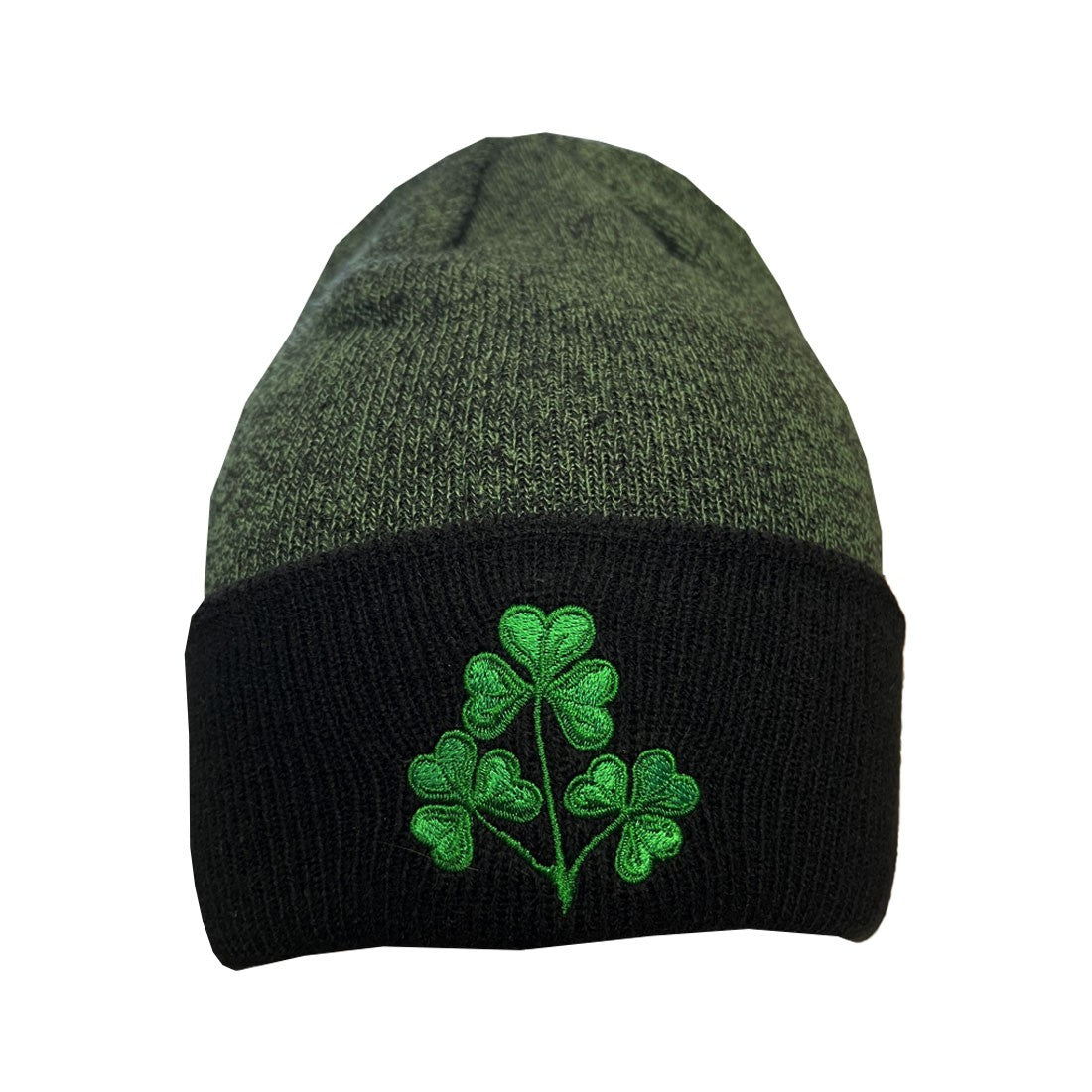 Shamrock Turn Up Knit Hat in Black & Green