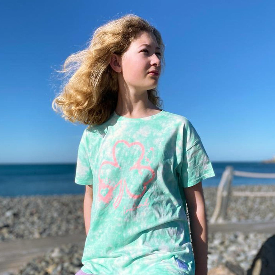 Shamrock Tye Dye Kids T-shirt in Ocean Green