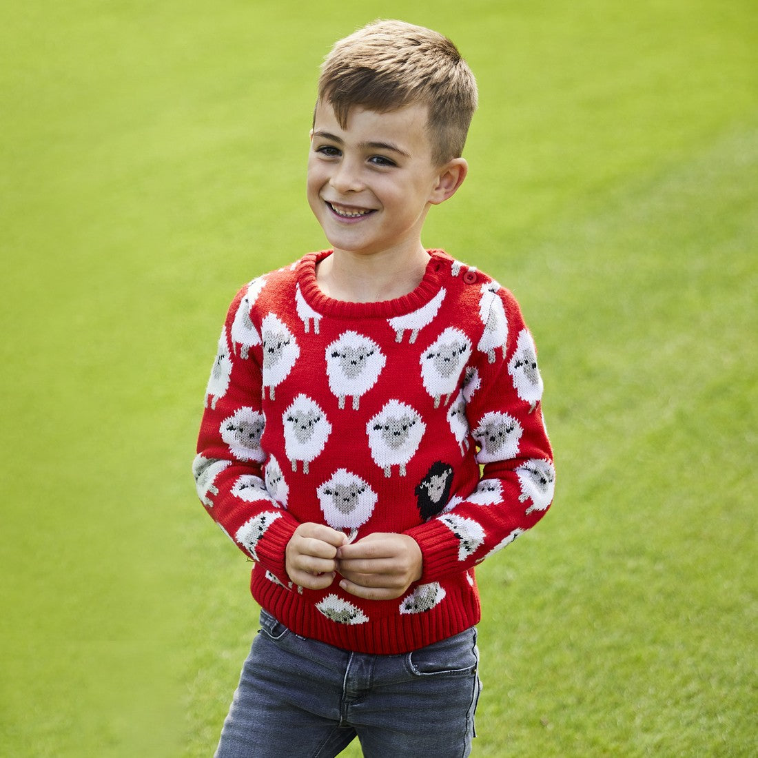 Sheep All Over Kids Jumper in Red