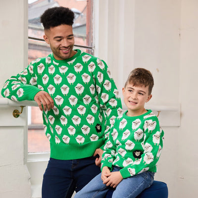 Sheep All Over Print Knit Jumper in Green