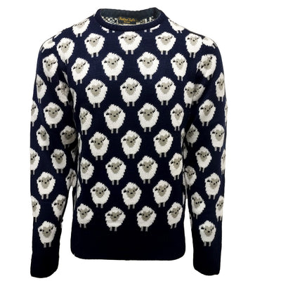 Sheep All Over Print Knit Jumper in Navy