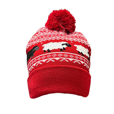 Sheep Knit Hat for Kids in Red & White