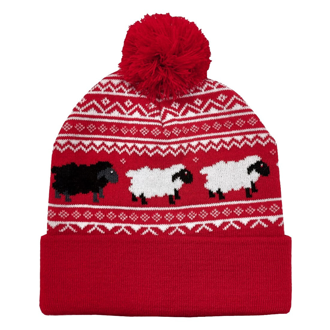 Sheep Knit Hat for Kids in Red & White