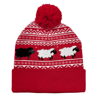 Sheep Knit Hat for Kids in Red & White