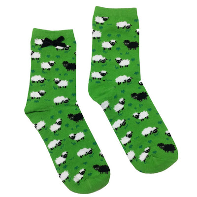 Sheep Ladies Bow Socks in Lime