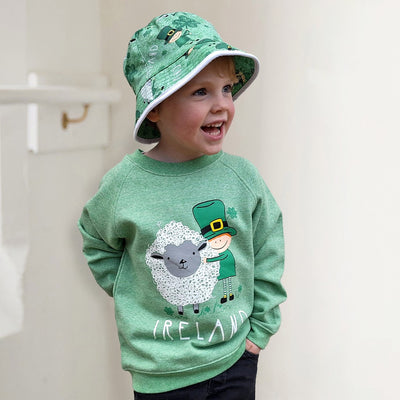 Sheep & Leprechaun Kids Bucket Hat in Green