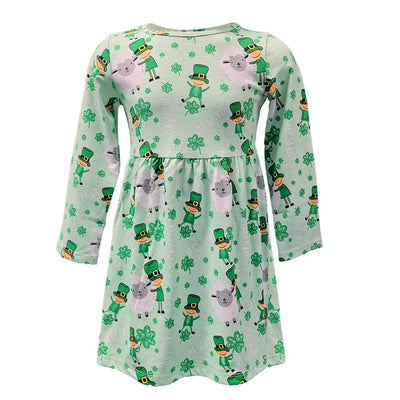 Sheep Leprechaun Kids Dress in Green Grindle