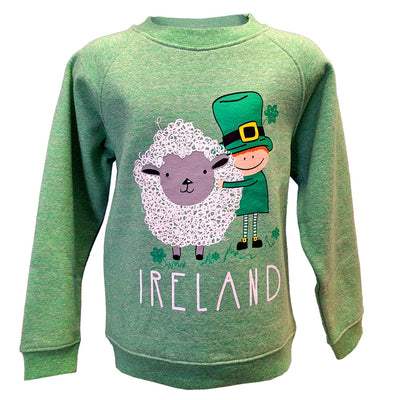 Sheep Leprechaun Kids Sweatshirt in Green Grindle