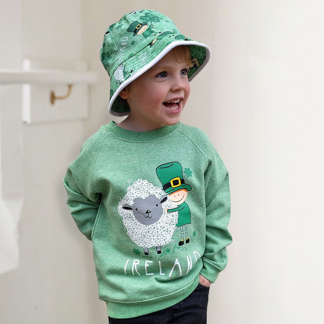 Sheep Leprechaun Kids Sweatshirt in Green Grindle