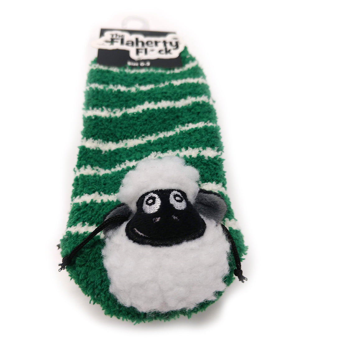 Traditional Craft Green/ White Stripe 3D Sheep Slipper Socks