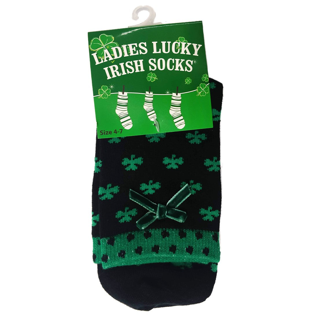 Traditional Craft Black/ Overall Green Shamrock Ladies Ankle Socks