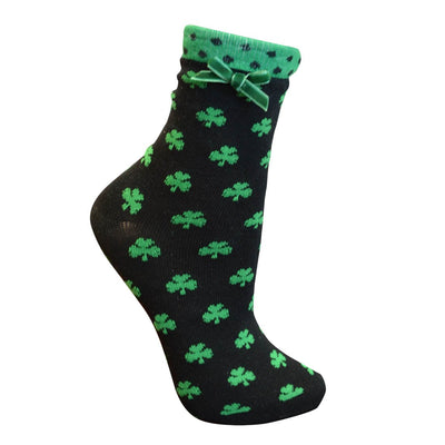 Traditional Craft Black/ Overall Green Shamrock Ladies Ankle Socks