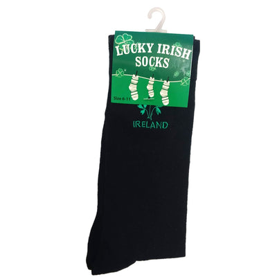 Adult Black Sock With Embroidered Shamrock