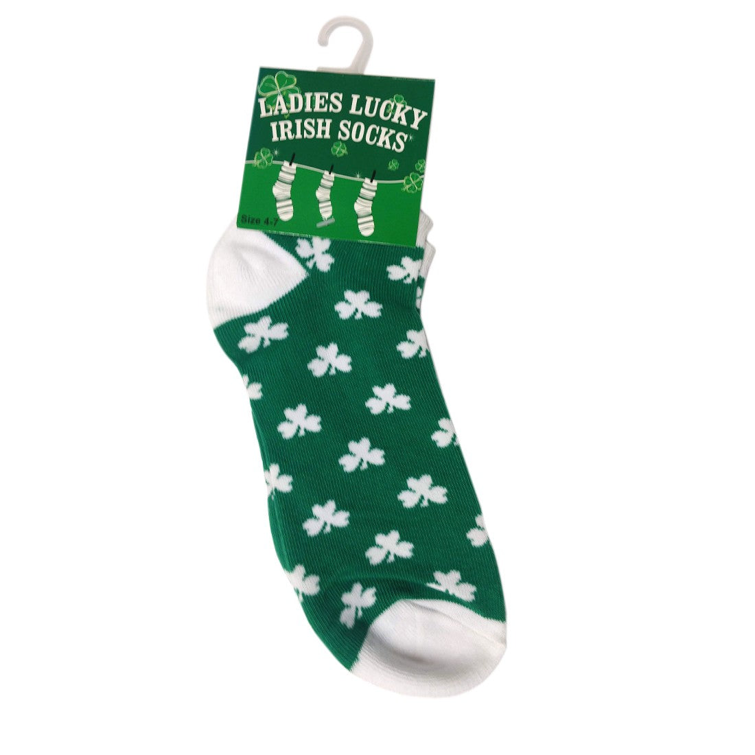 Traditional Craft Green/ White Shamrock Ladies Socks