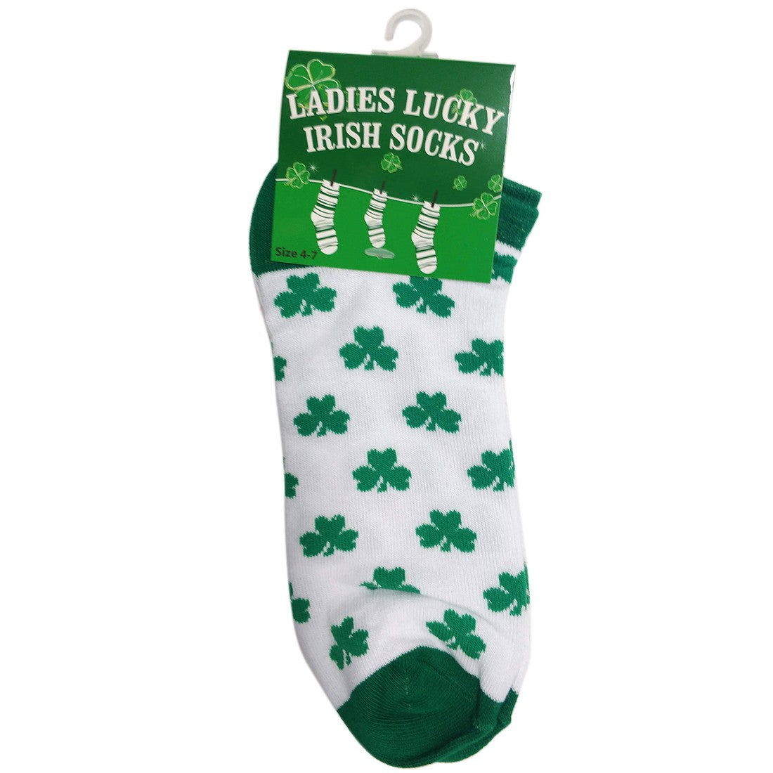 Traditional Craft White/ Green Shamrock Ladies Socks
