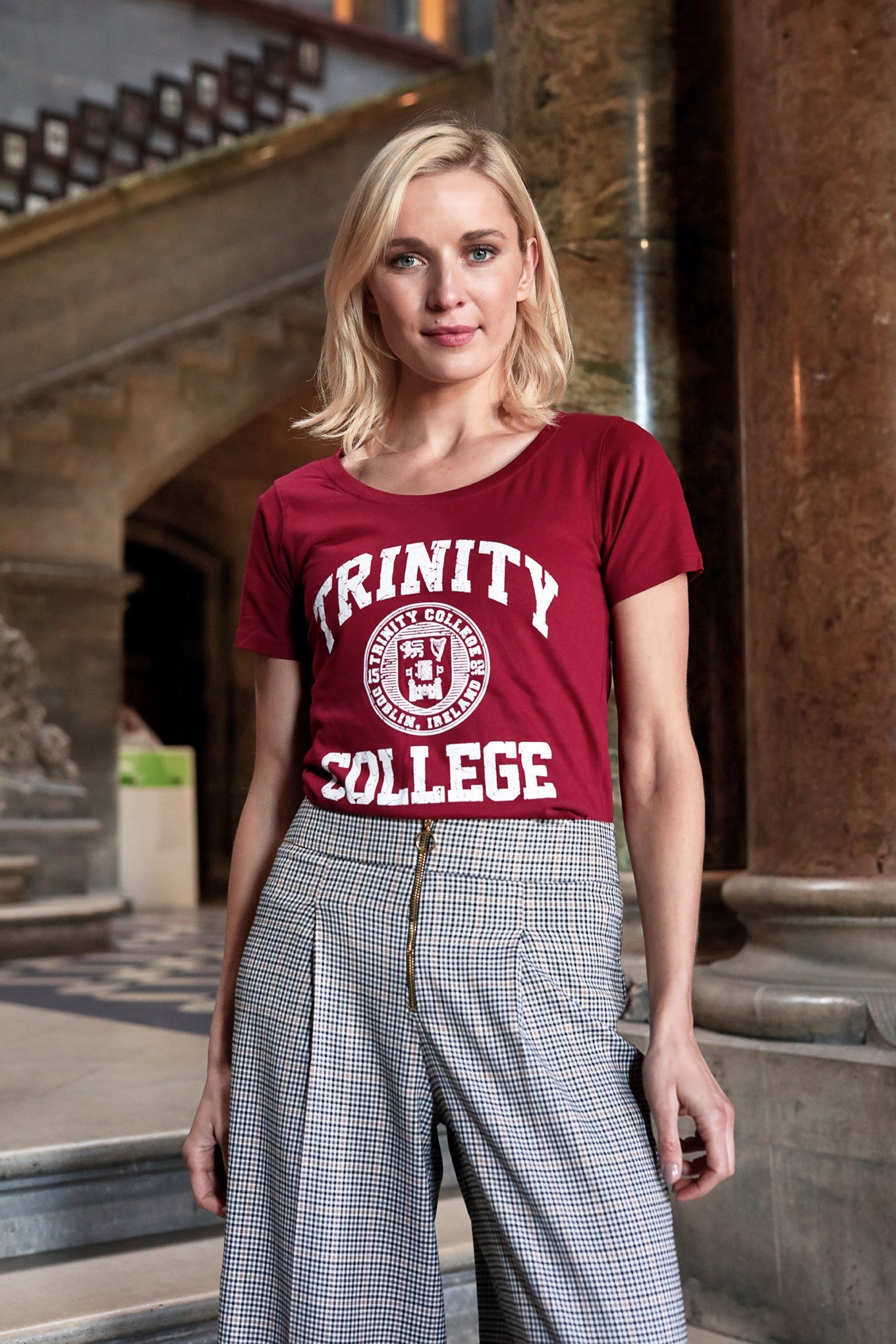 Trinity College Dublin Burgundy/ White Crest Ladies T-shirt