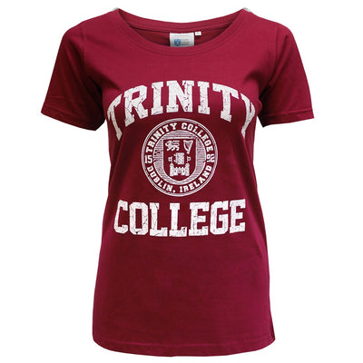 Trinity College Dublin Burgundy/ White Crest Ladies T-shirt