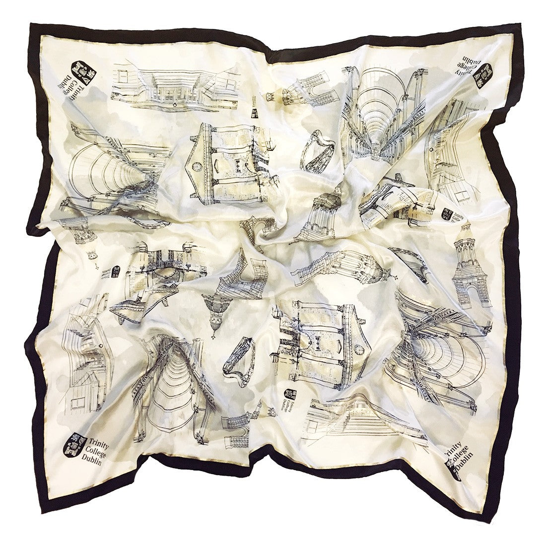 Trinity College Dublin Cream/ Black Silk Scarf