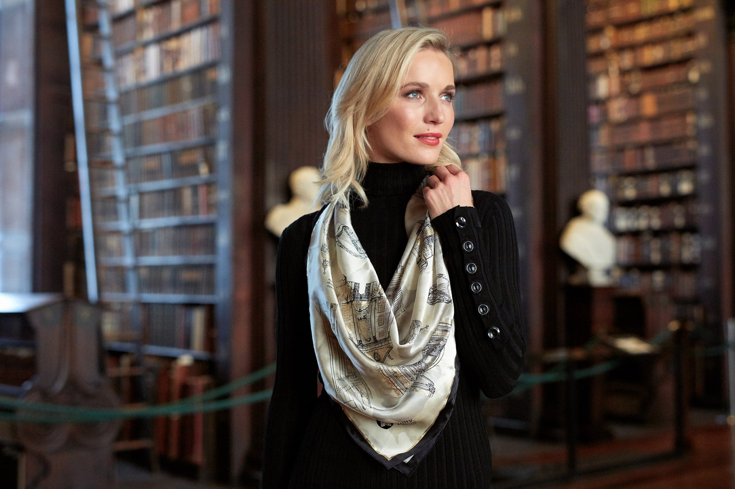 Trinity College Dublin Cream/ Black Silk Scarf