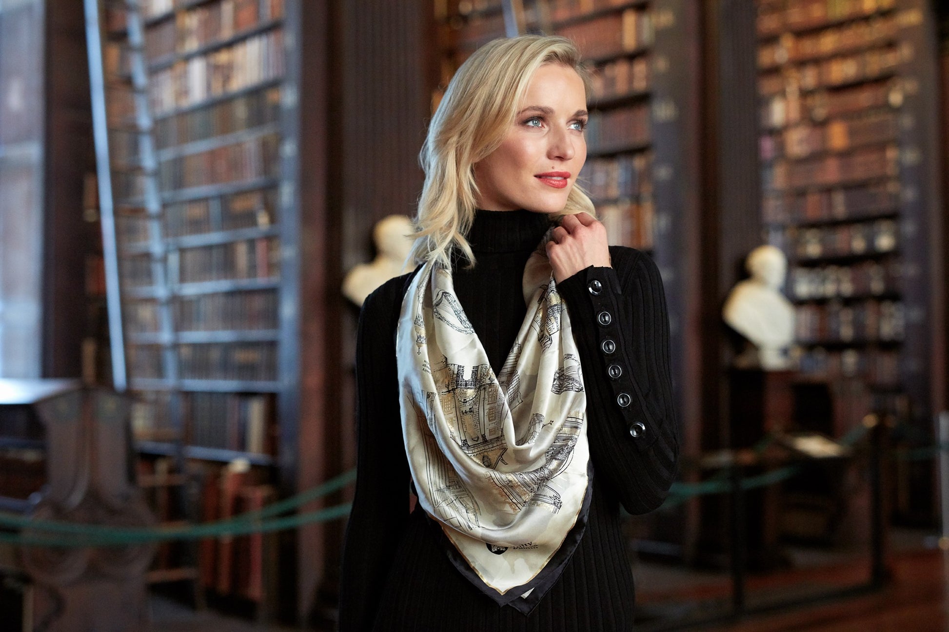 Trinity College Dublin Cream/ Black Silk Scarf