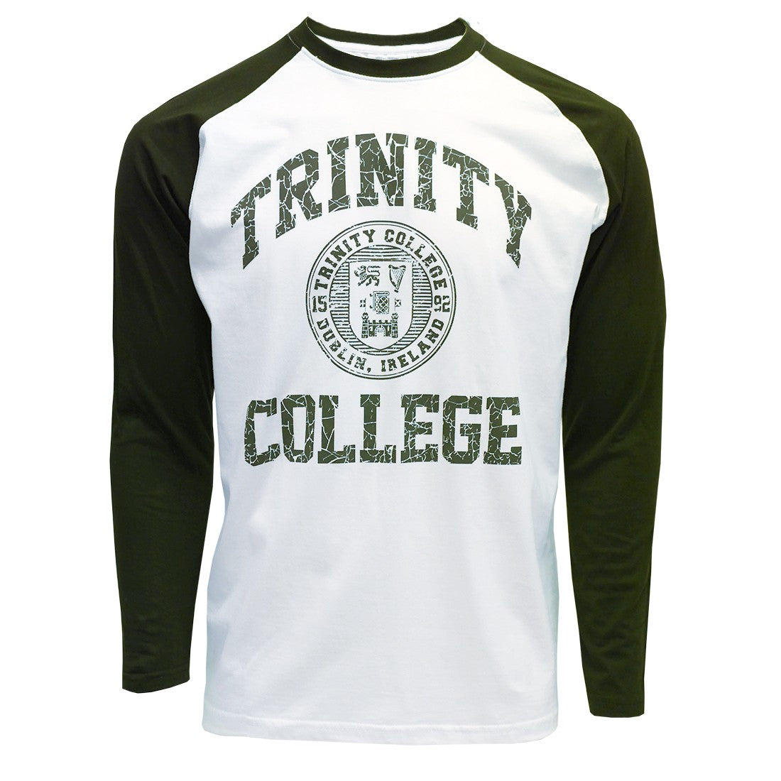 Trinity College Dublin White/ Bottle Green Crest Long Sleeve T-shirt