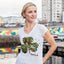 Ladies White 2 Way Sequin Shamrock V-neck T-shirt