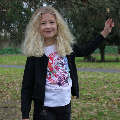 Kids White Coloured Celtic Knot Frilly T-shirt