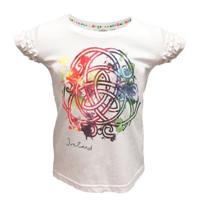 Kids White Coloured Celtic Knot Frilly T-shirt