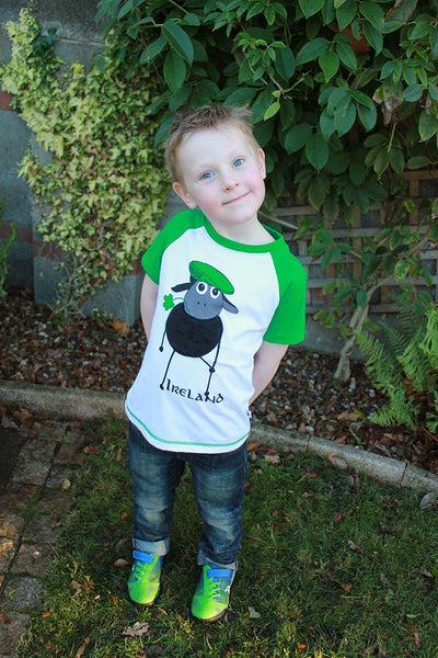 White/ Emerald Green Sheep Ireland Raglan Kids T-shirt