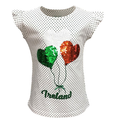 Kids White/ Emerald Green Spotty T-shirt with Sequin Balloons