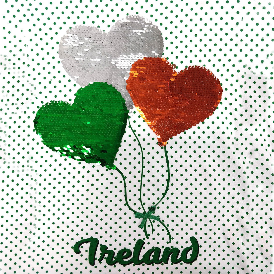 Kids White/ Emerald Green Spotty T-shirt with Sequin Balloons