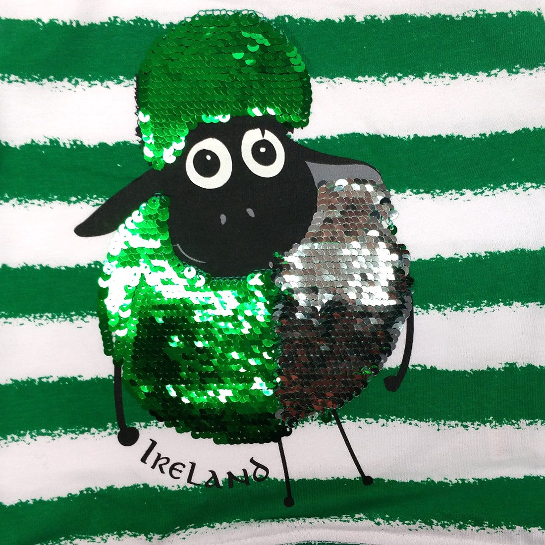 White/ Emerald Green Stripe 2 Way Sequin Sheep Kids Dress
