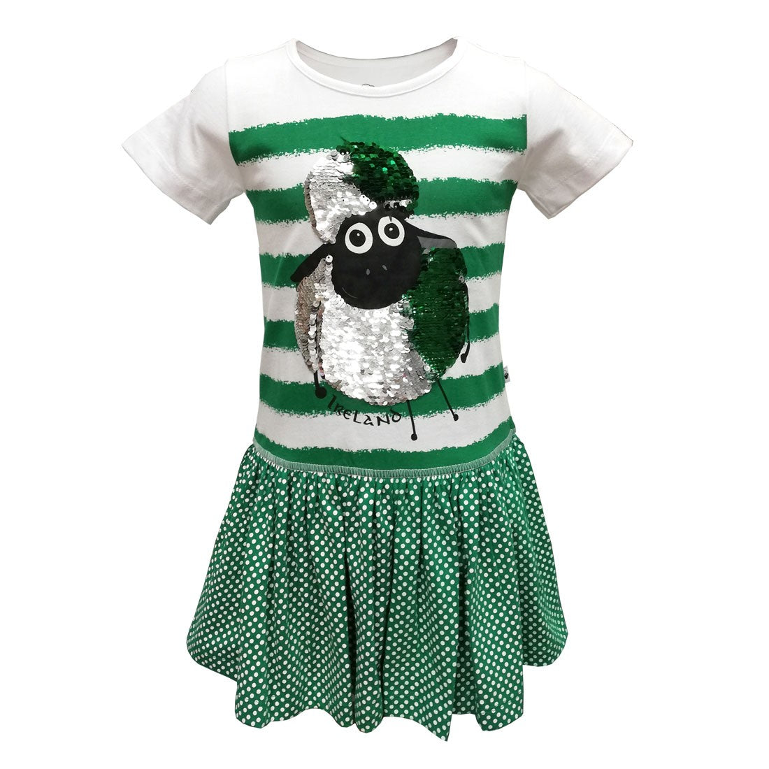 White/ Emerald Green Stripe 2 Way Sequin Sheep Kids Dress