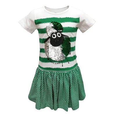 White/ Emerald Green Stripe 2 Way Sequin Sheep Kids Dress