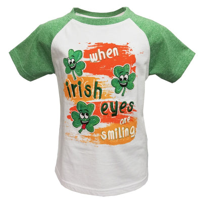 White/ Green Grindle Irish Eyes Raglan Kids T-shirt